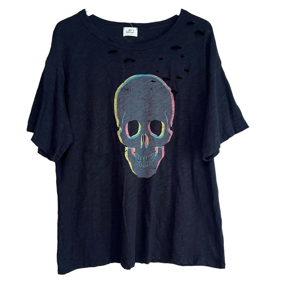 Blue Buttercup Skull T-shirt Distressed Size Medium In Black Made‎ In USA